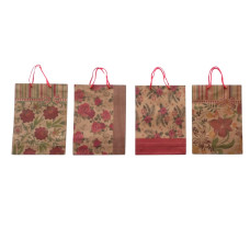 Τσάντα Δώρου Kraft Μπορντό-Μπέζ Λουλούδια Διάφορα Σχέδια 24x8x33cm Σ12