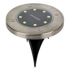 Ηλιακό Φανάρι Στρογγυλό Ασημί Γκαζόν 8 Led 12cm Σ4