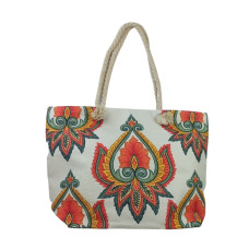 Τσάντα Θαλάσσης Im Linen Lotus Flower Λευκή Με Σχέδια 52x38x15cm