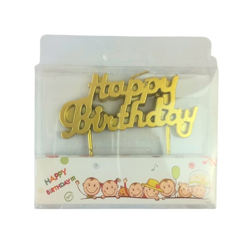 Κεράκι Γενεθλίων Χρυσό Happy Birthday 4x8.5cm Σ12