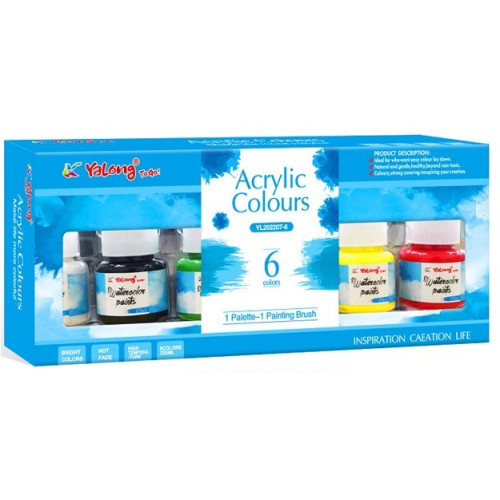 Ακρυλικά Χρώματα Σε Βαζάκι 25ml 6 Χρώματα Και Πινέλο Σ8