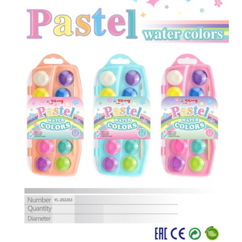 Νερομπογιές Ξηρές Pastel Σε Κασετίνα Με Πινέλο 12 Χρώματα 3 Σχέδια Σ24