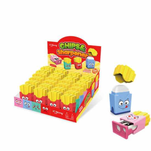 Γόμα-Ξύστρα Chips Διπλή 4 Χρώματα Display 24