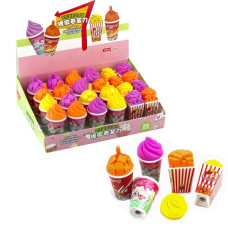 Γόμα-Ξύστρα Funny Snacks Διάφορα Σχέδια Display 24